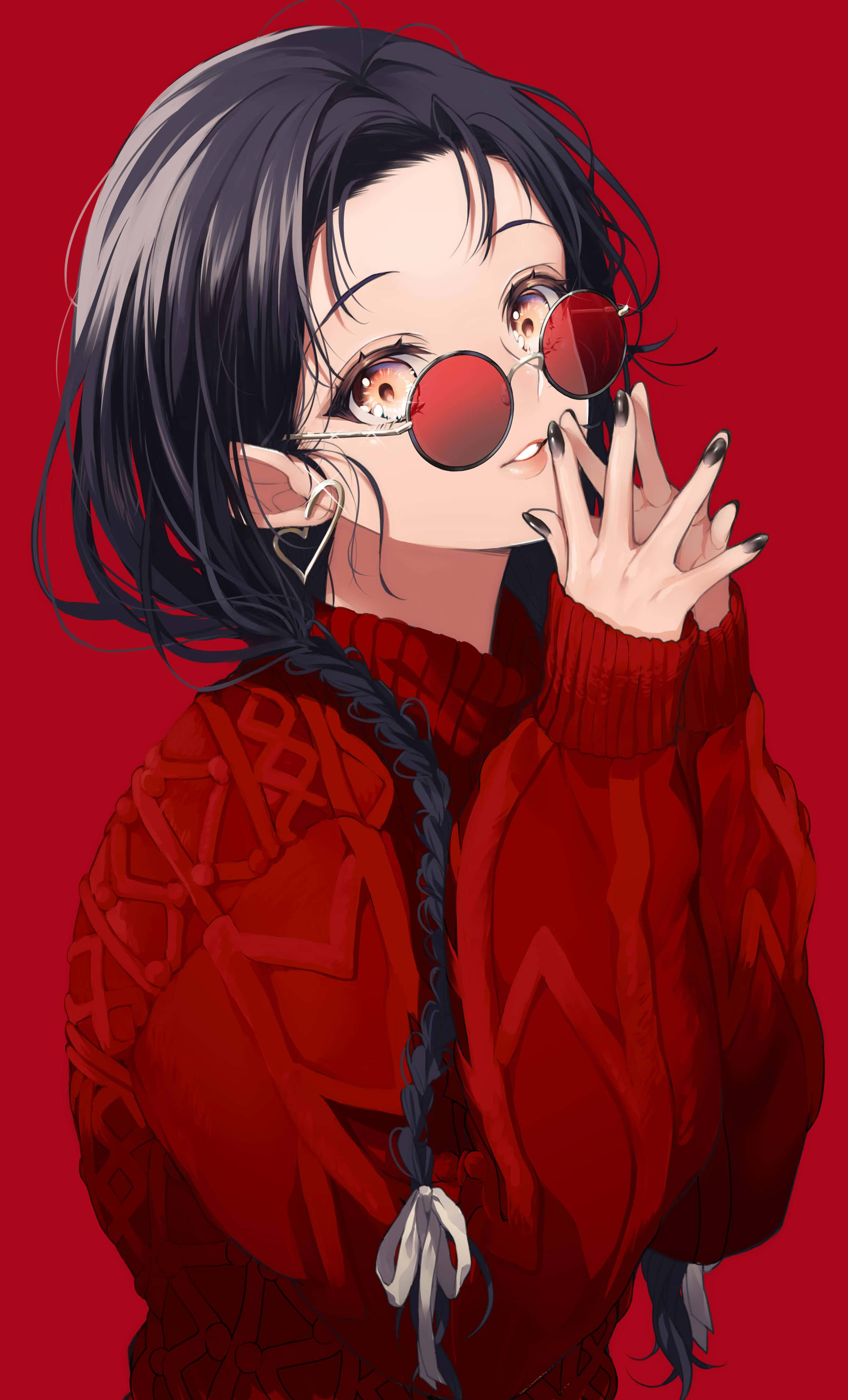 애니메이션 소녀 레드 PFP 배경화면