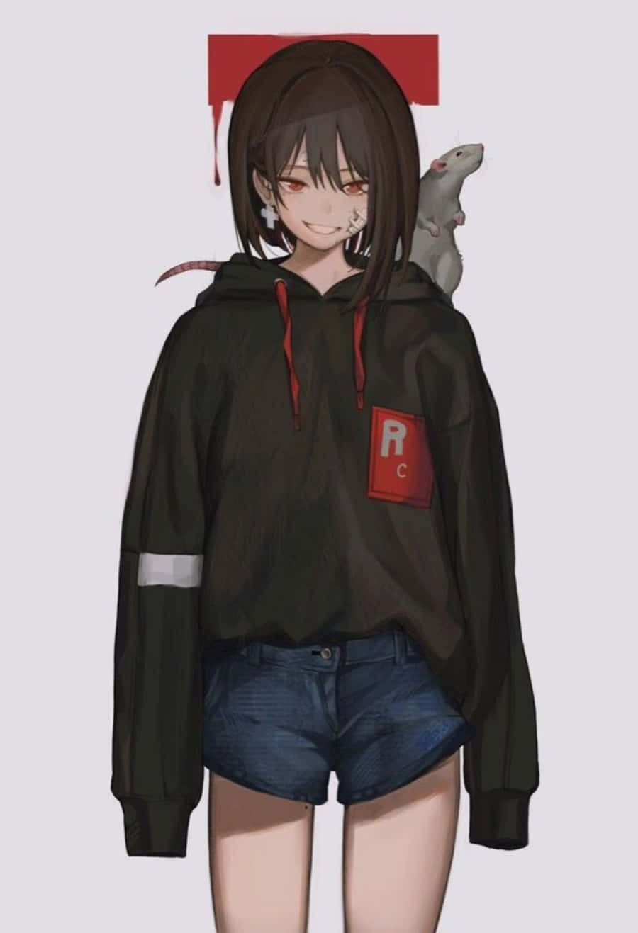 애니메이션 소녀가 시크한 후드티를 스타일링한 모습 배경화면