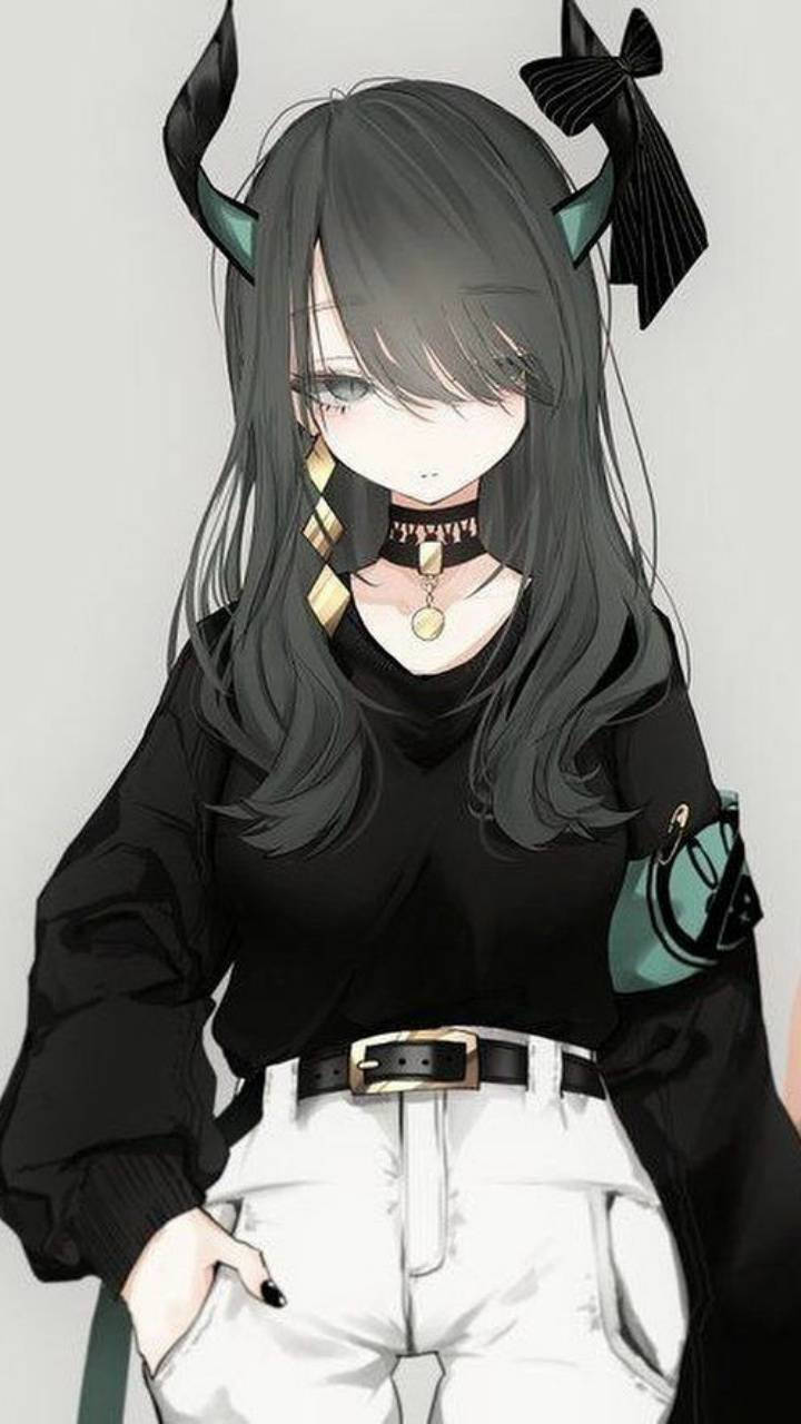 애니메이션 악마 초록 뿔 배경화면