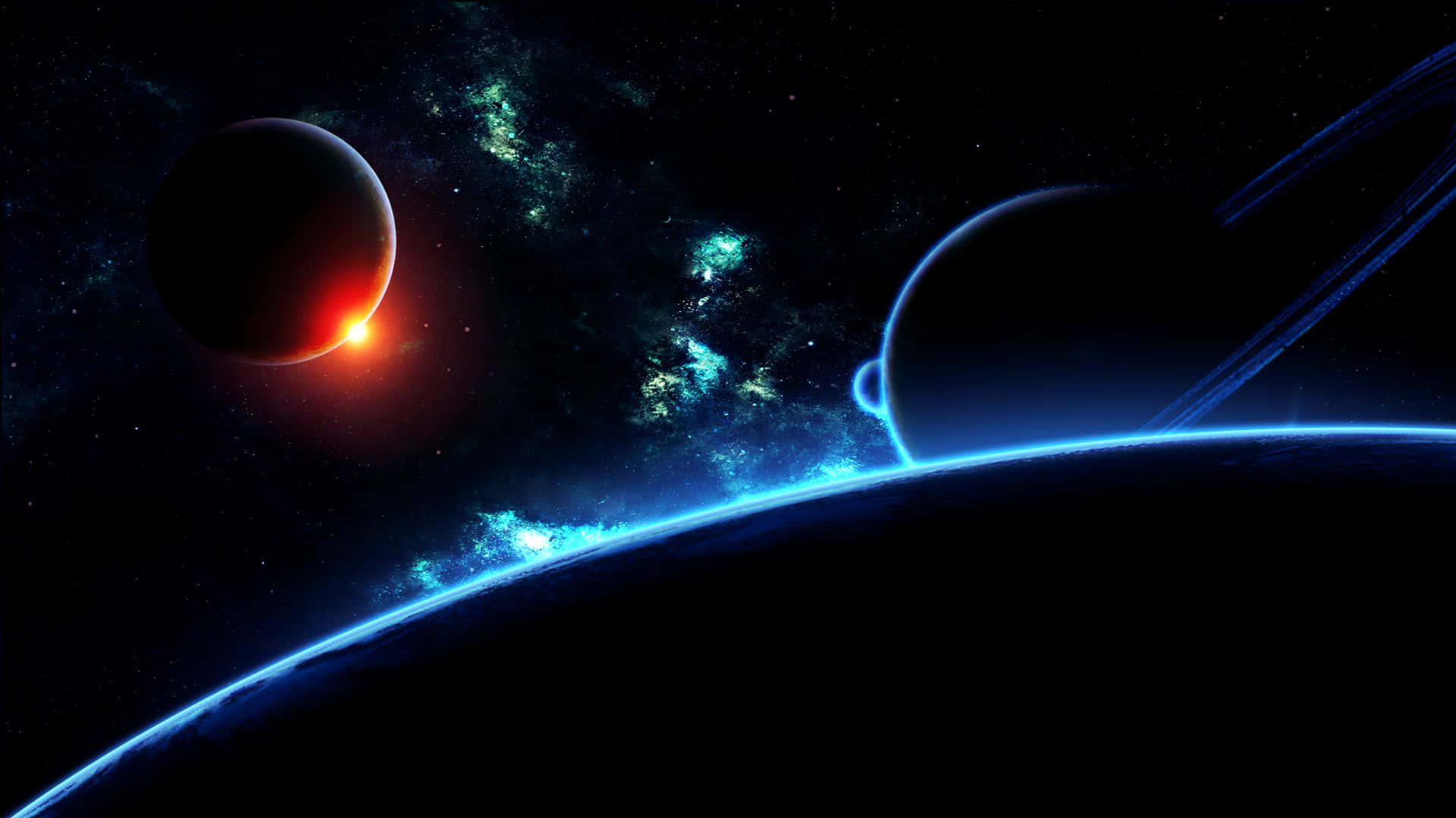 어두운 우주에서 빛나는 행성 표면 배경화면