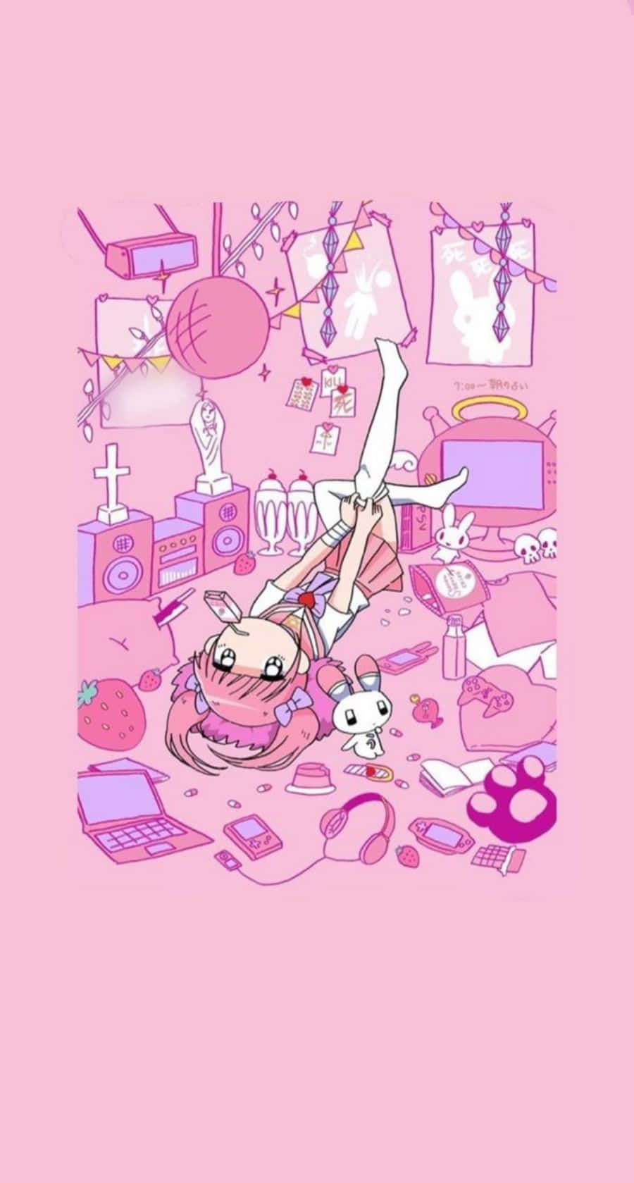에스테틱 핑크 카와이 메네라짱 배경화면