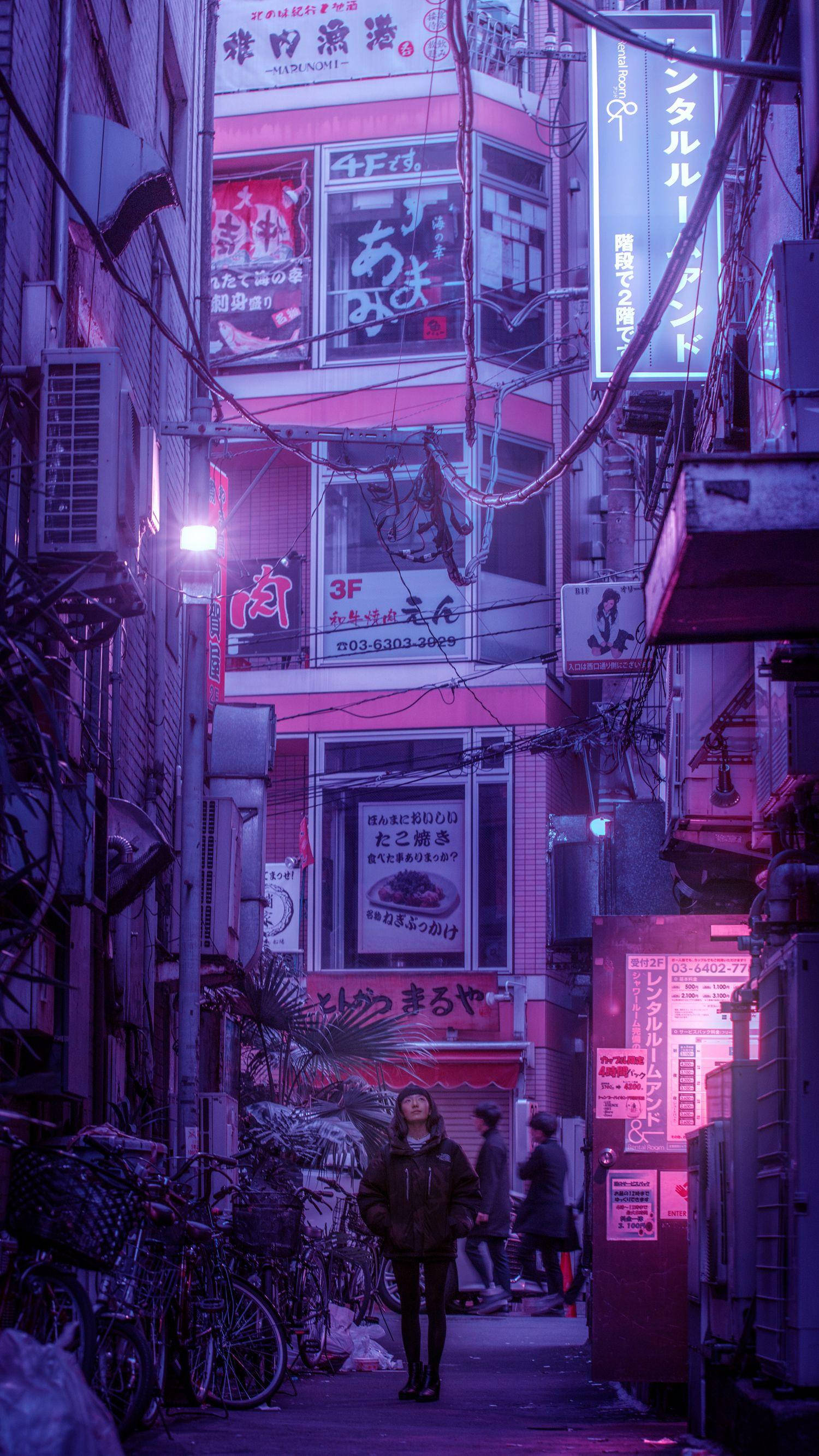 연보라 감성 일본 거리 배경화면