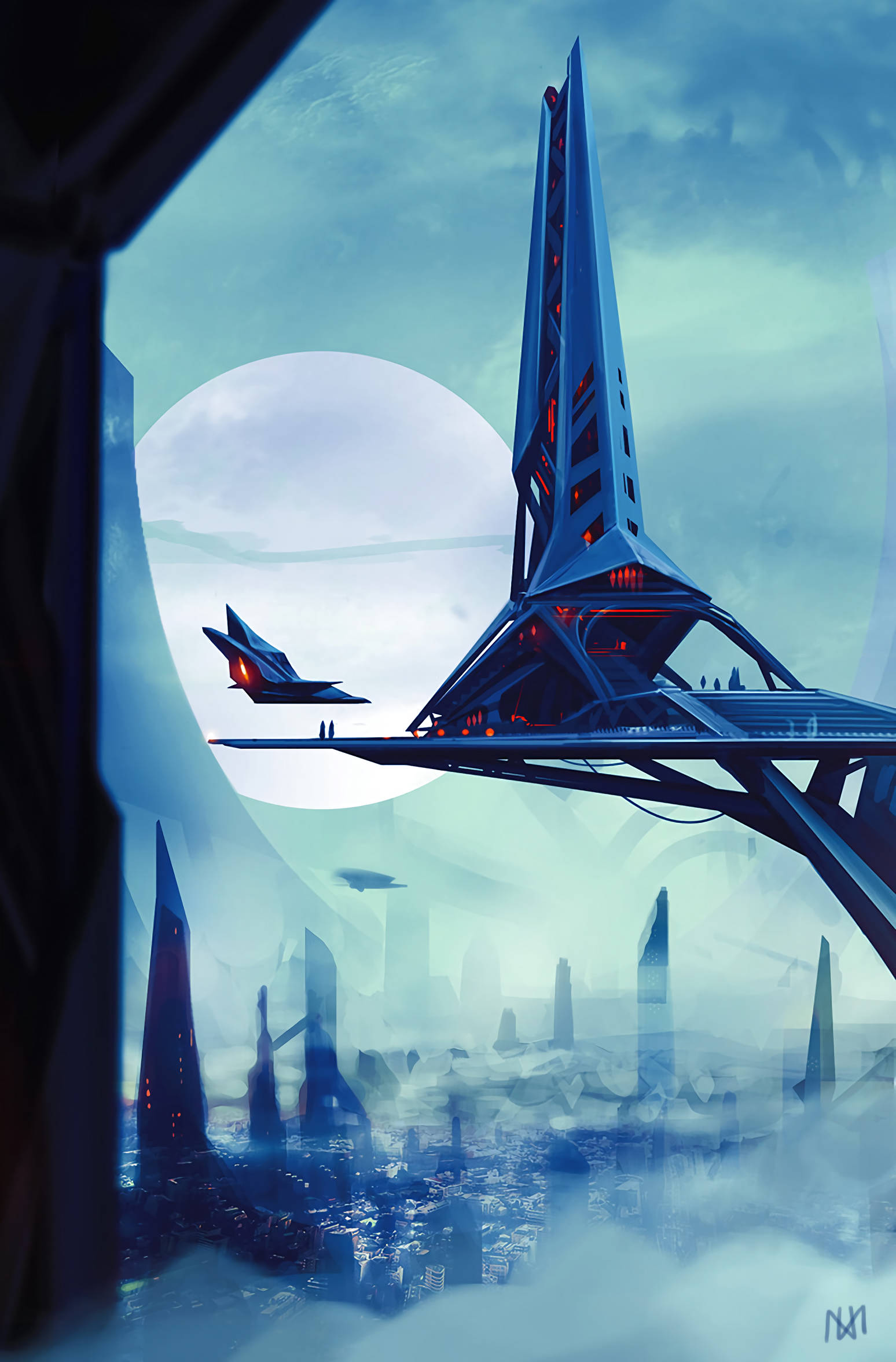 "은하계 도시에서 미래를 탐험하세요" 배경화면