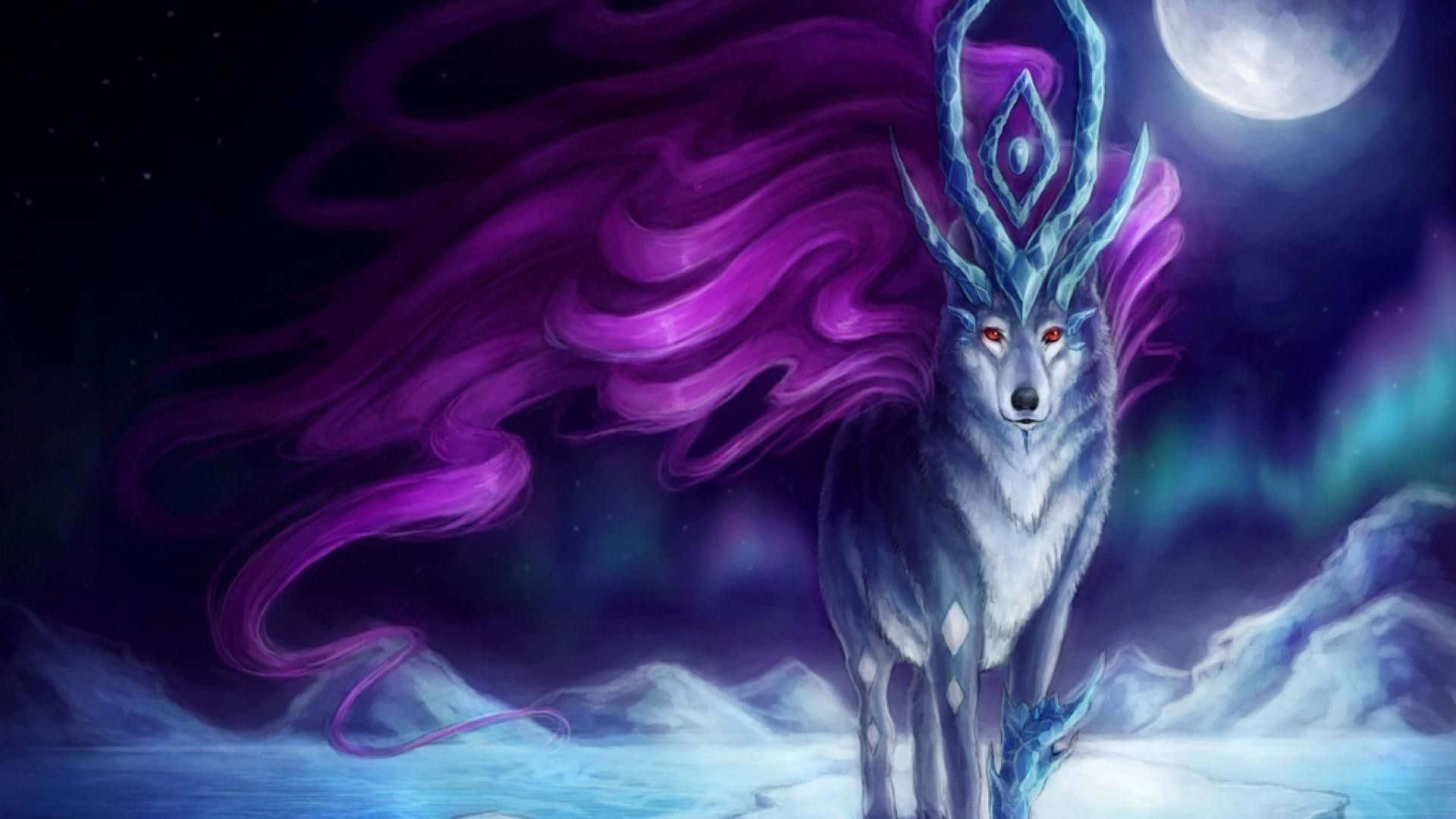 은하수를 배경으로 한 별빛 늑대의 신비로운 이미지 배경화면