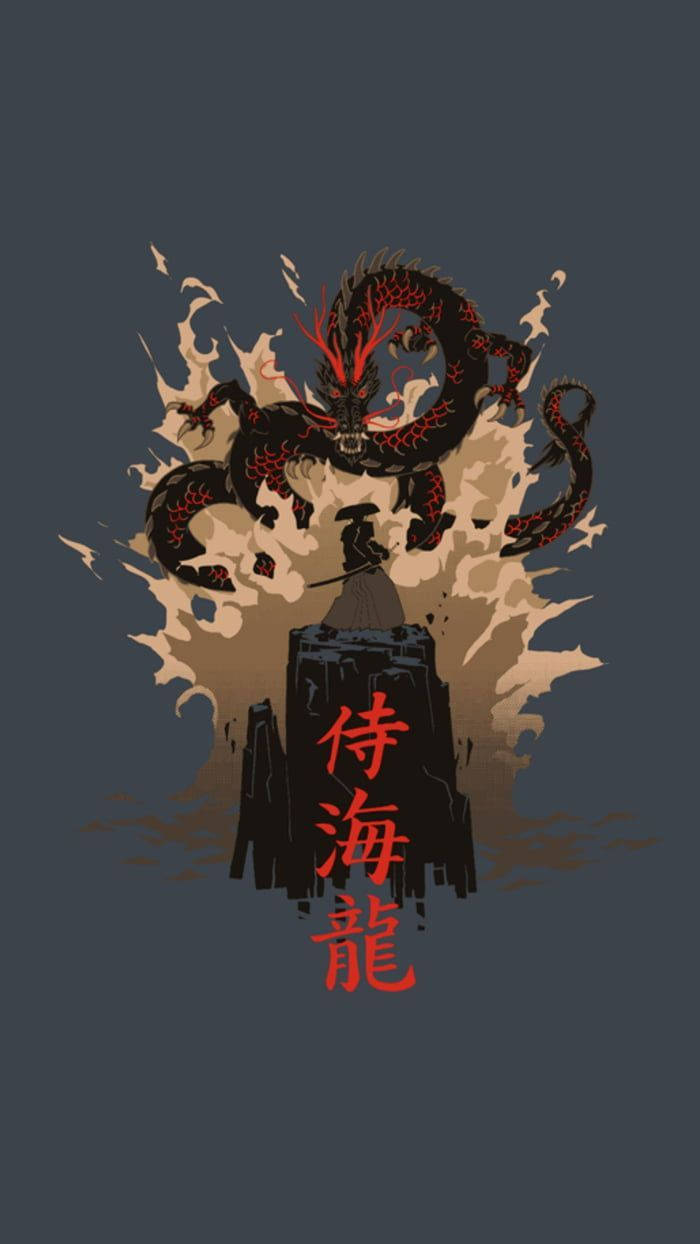 일본 사무라이 바위와 용 배경화면