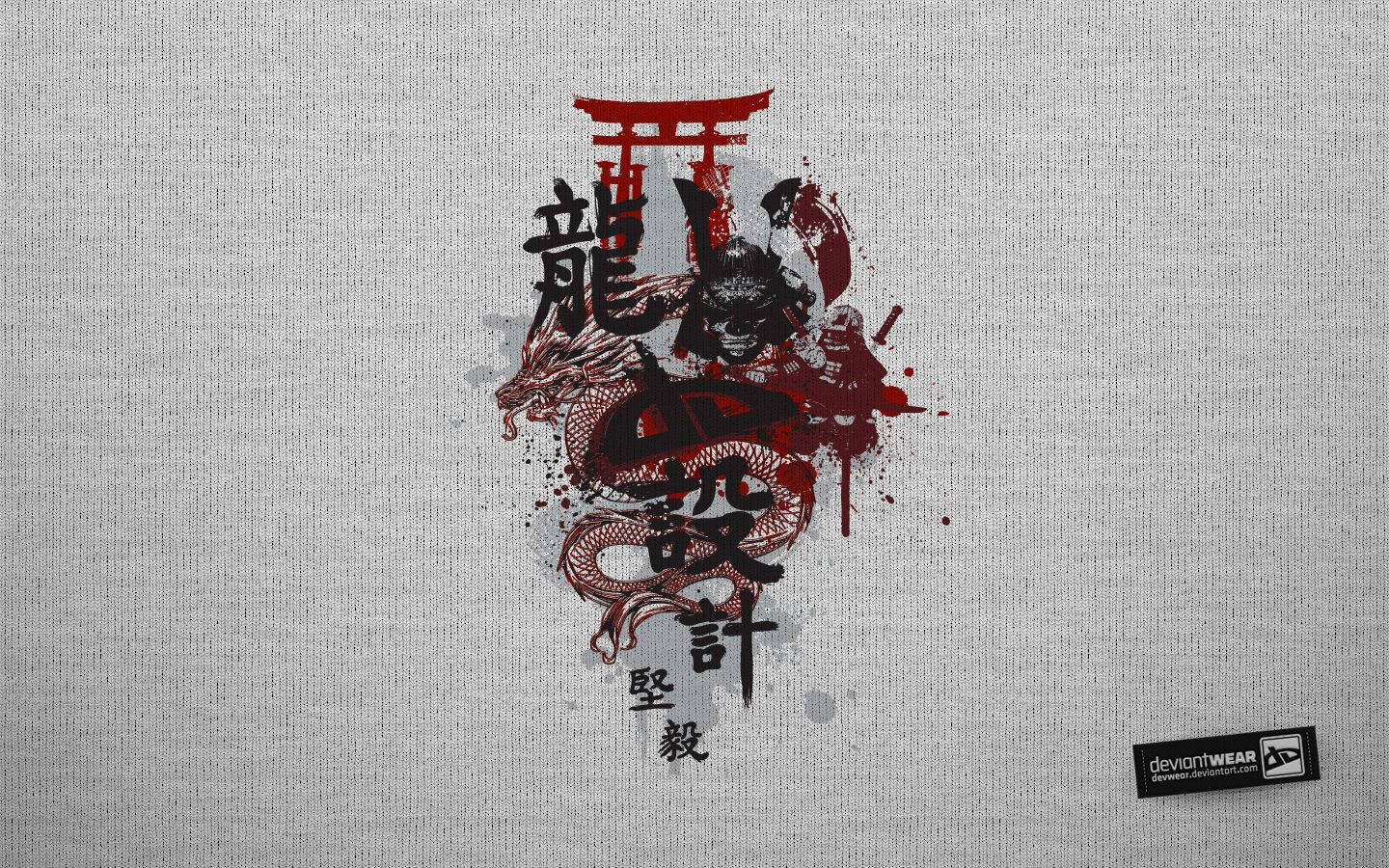 일본 사무라이 용과 도리이 배경화면