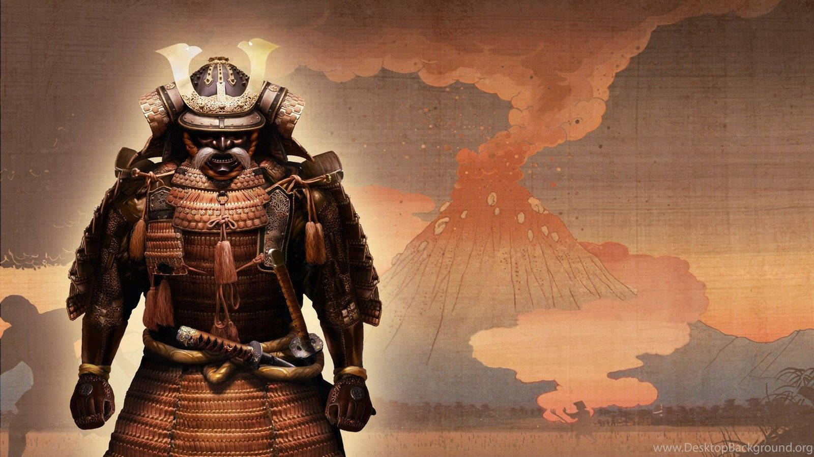 일본 사무라이 화산 배경화면