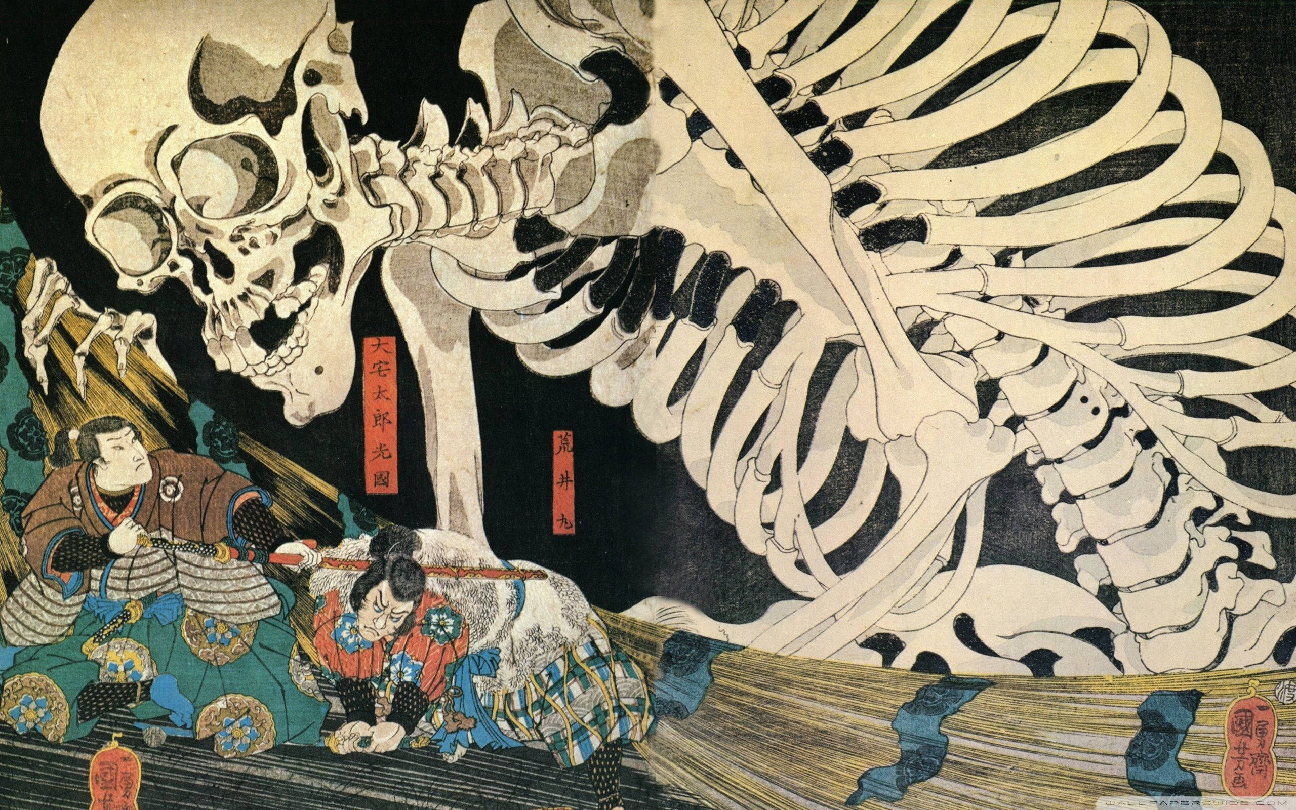 일본 사무라이와 해골의 대결 배경화면