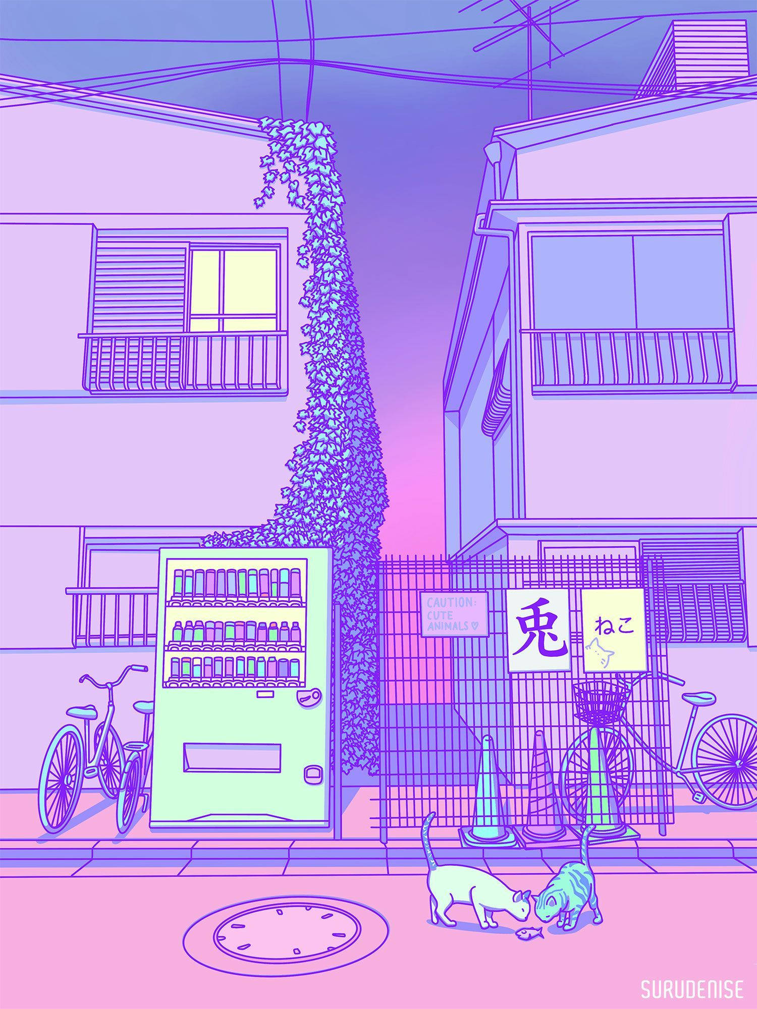 일본 연보라 감성 자판기 배경화면