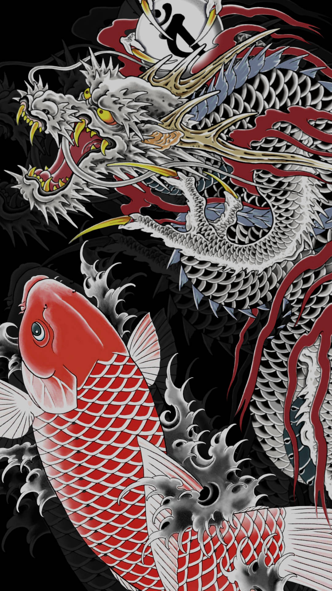 일본 용 아트와 일본 잉어 배경화면