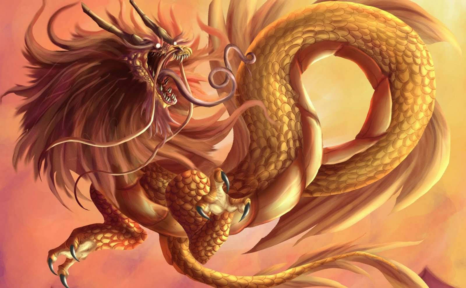 일본 용 예술 금색 갈기 배경화면