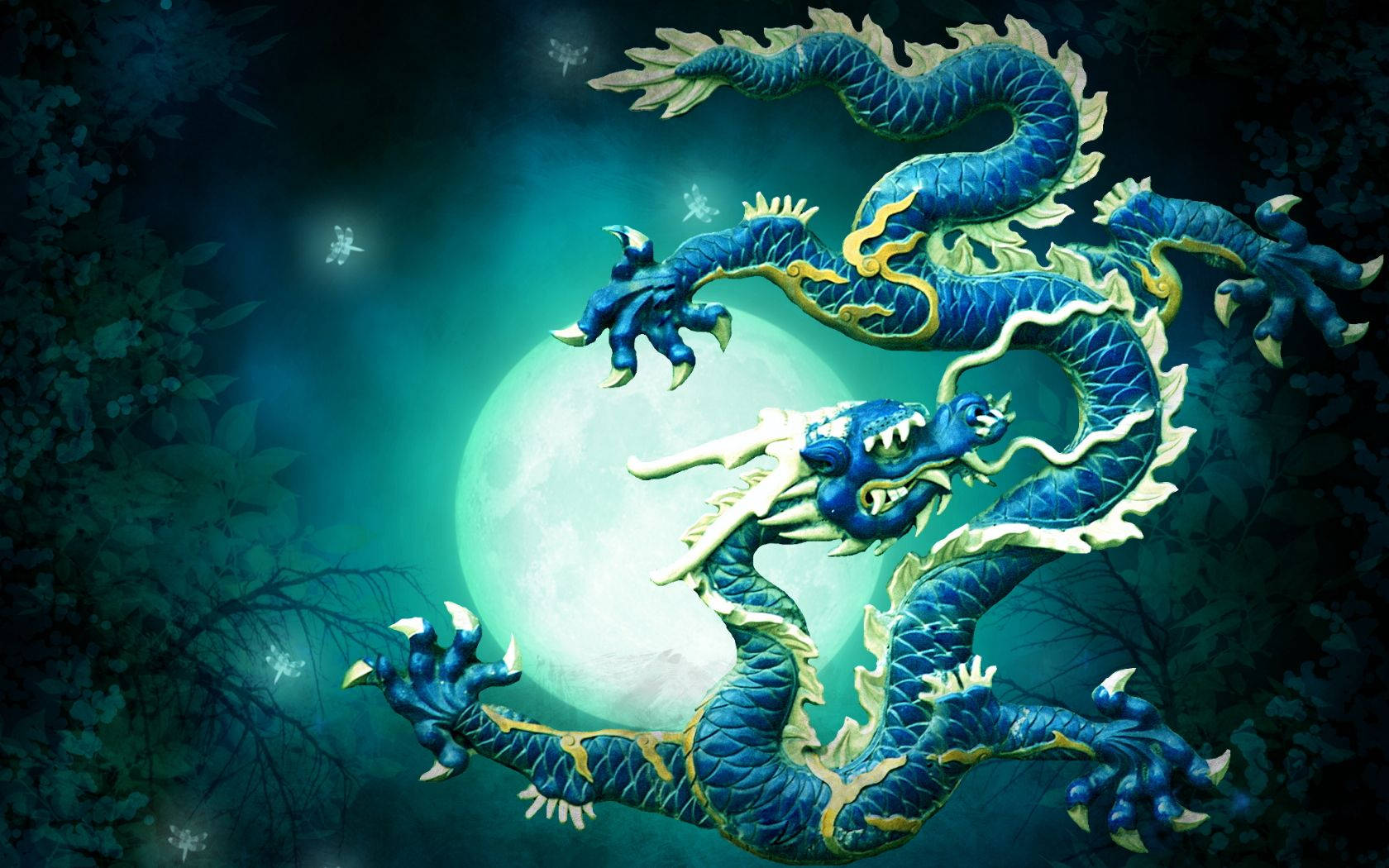 일본 용과 보름달 아트 배경화면