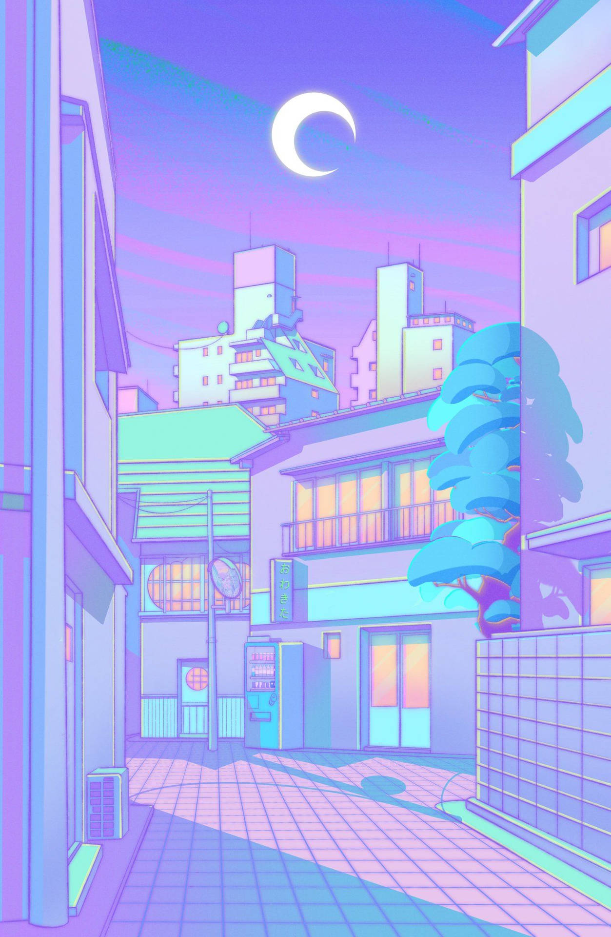 일본 파스텔 퍼플 거리 배경화면