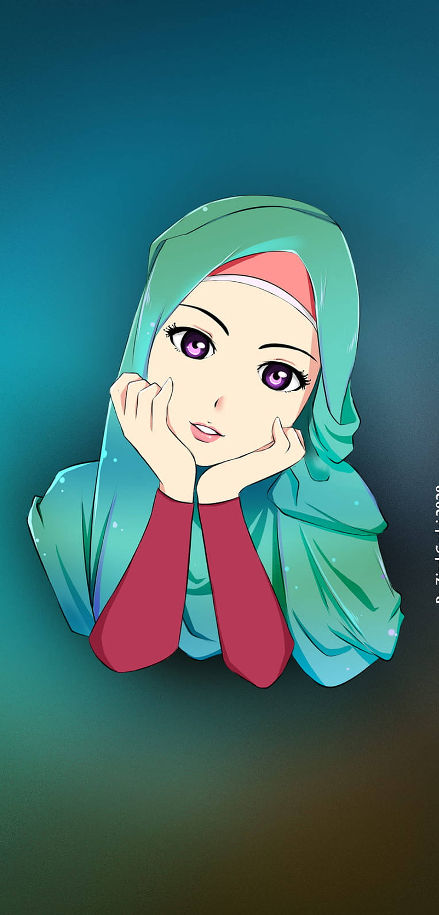 초록색 히잡 만화 배경화면