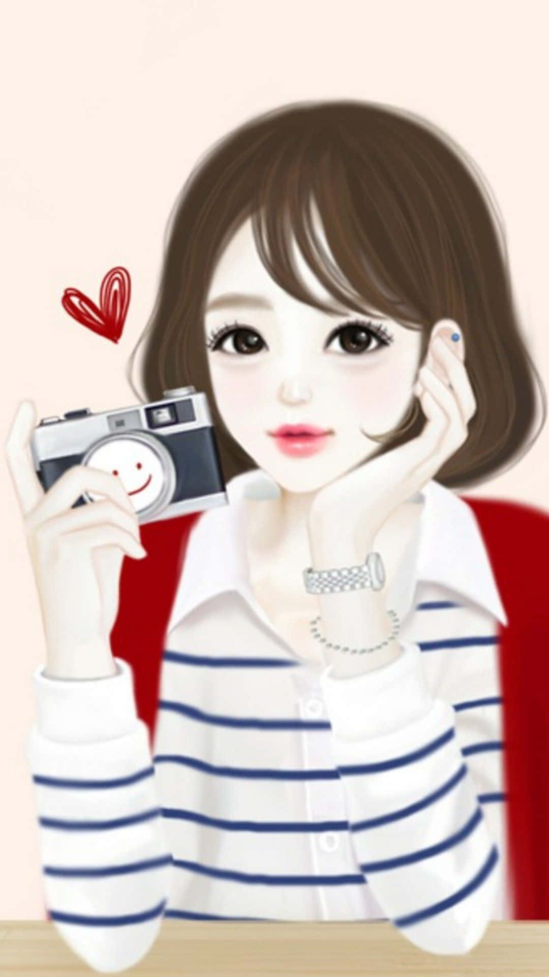 카메라를 든 예쁜 애니메이션 소녀 배경화면