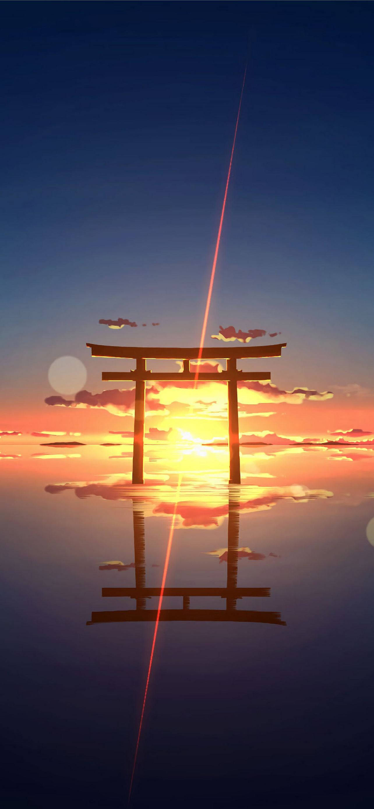 토리이 문 일몰 수평선 배경화면