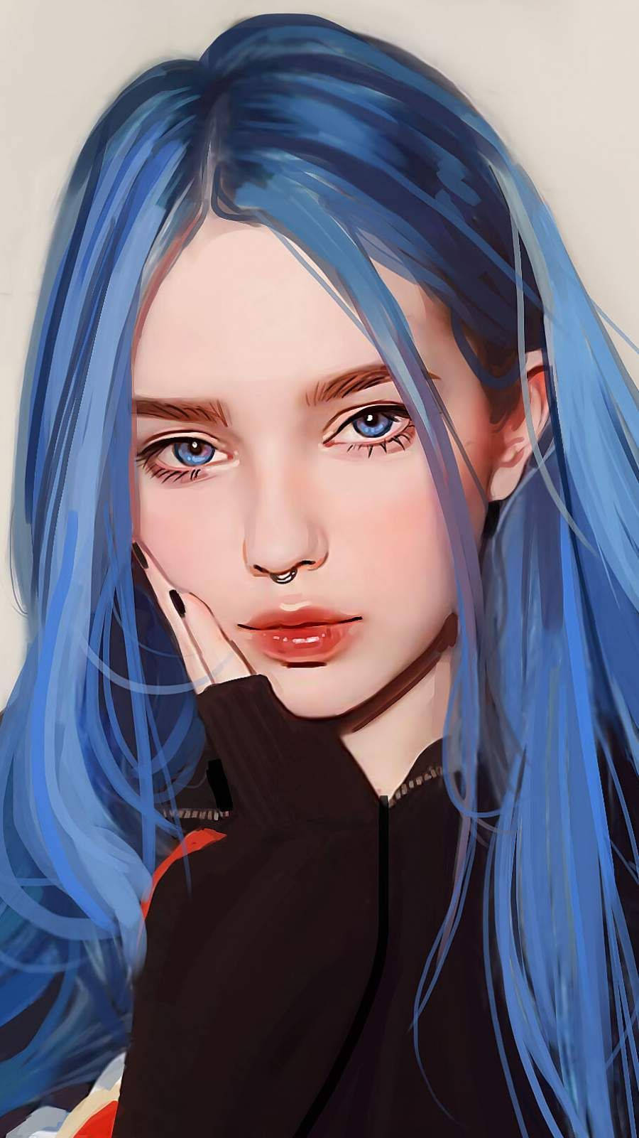 파란 머리 소녀 iPhone 11 배경화면