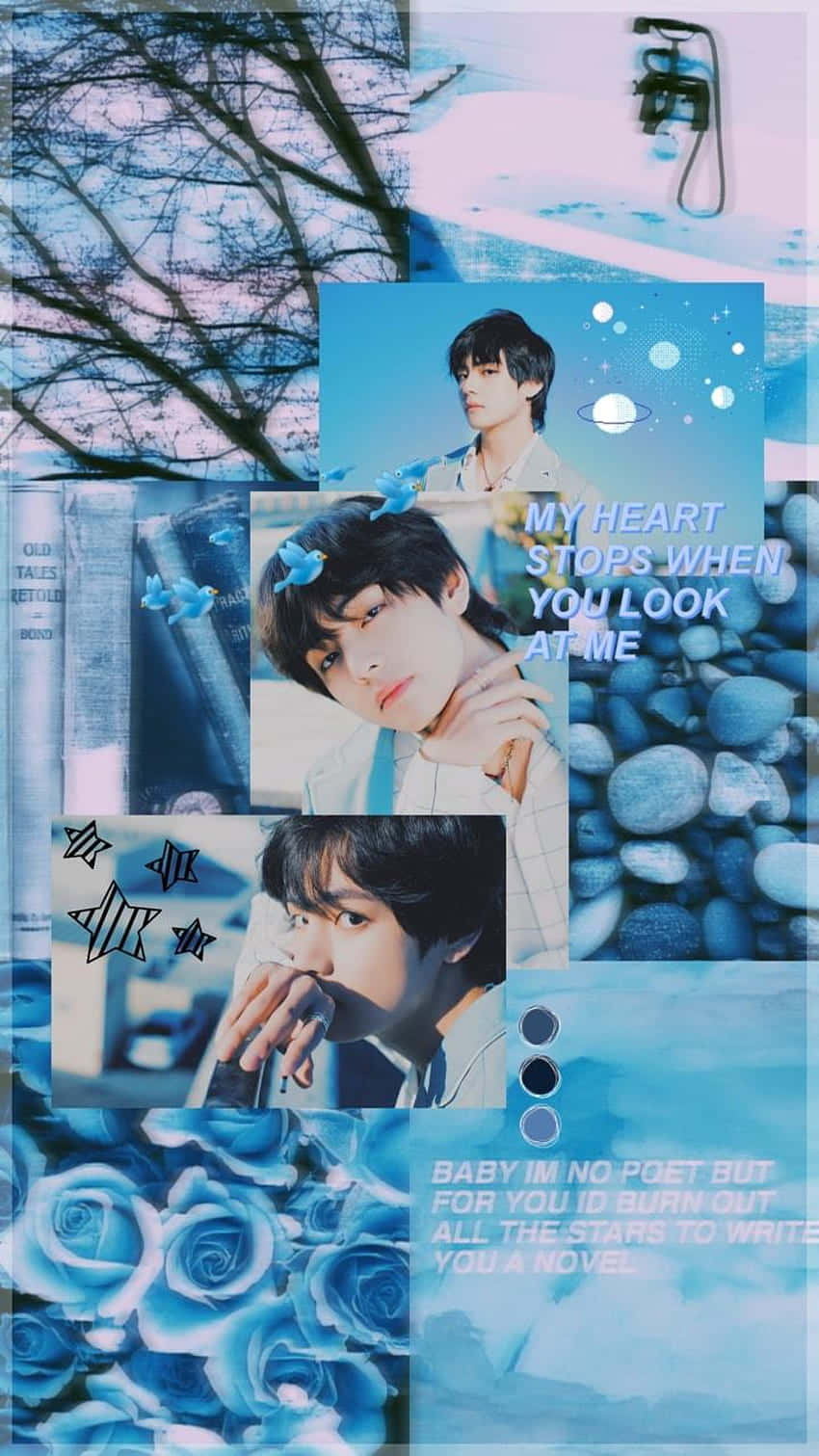 파란색 감성 배경 with 김태형 배경화면