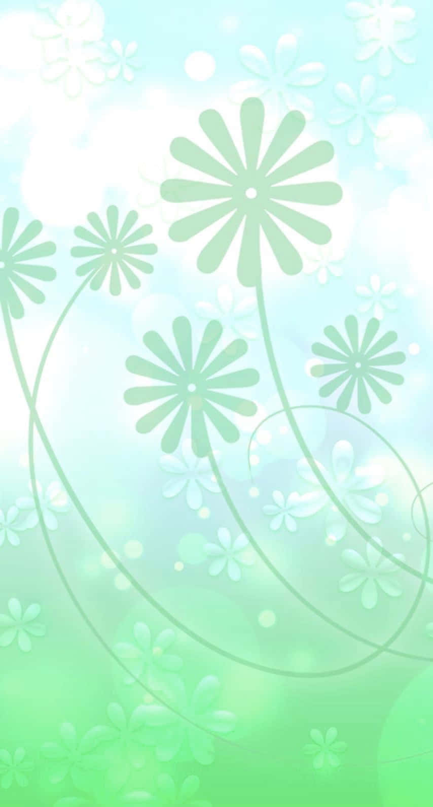 파스텔 그린 배경 꽃과 줄기 배경화면