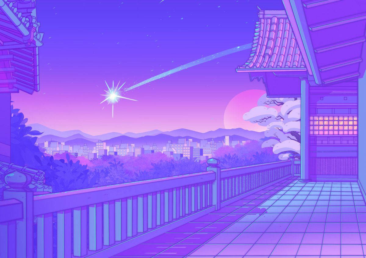 파스텔 보라색 집 반짝이는 별 배경화면