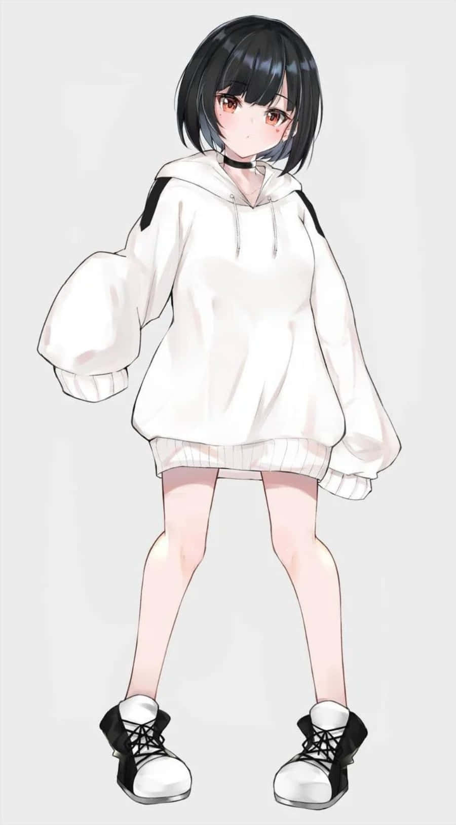 패셔너블한 후디를 입은 세련된 애니메이션 소녀! 배경화면