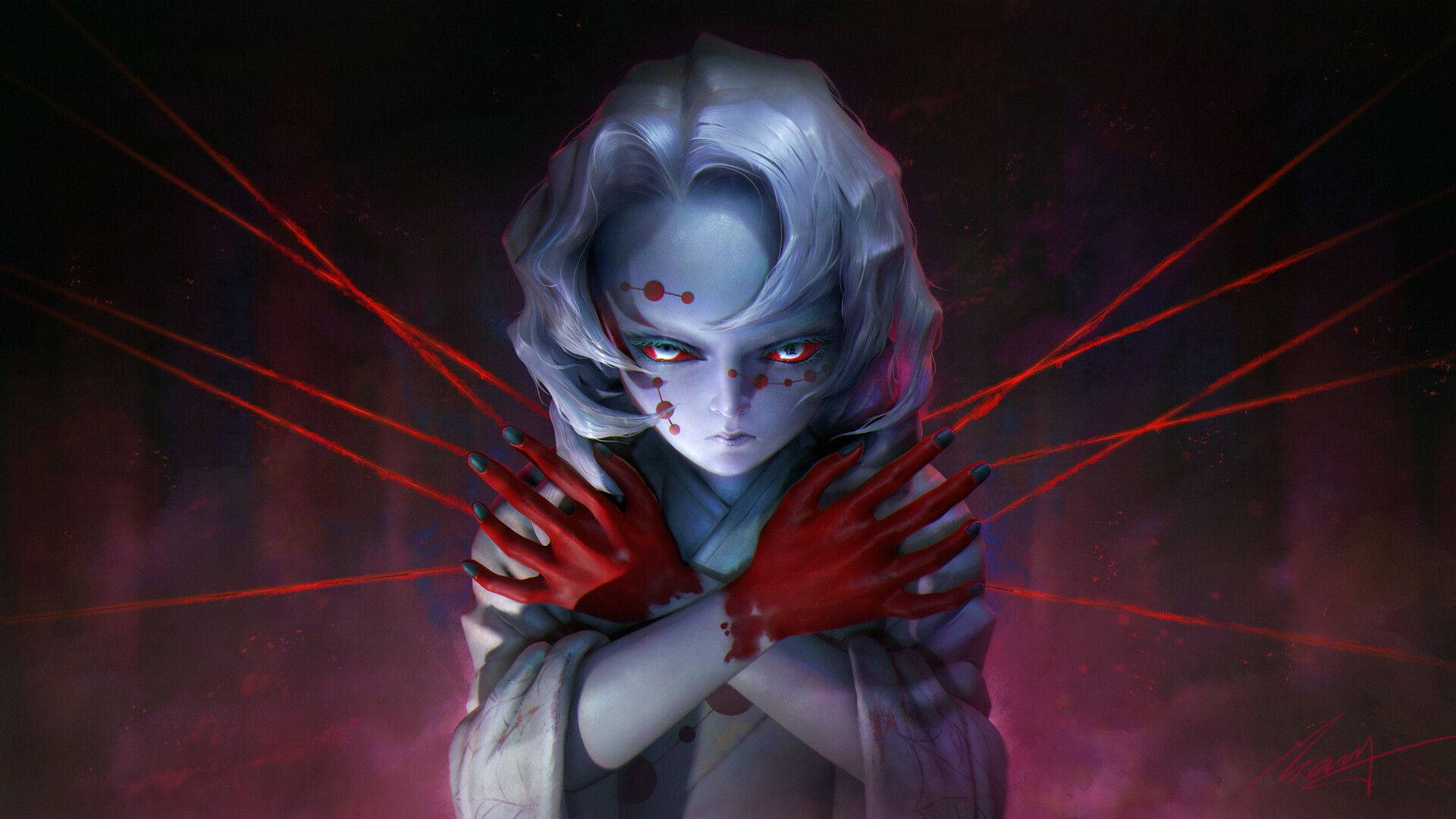 피 묻은 손 루 귀멸의 칼날 배경화면