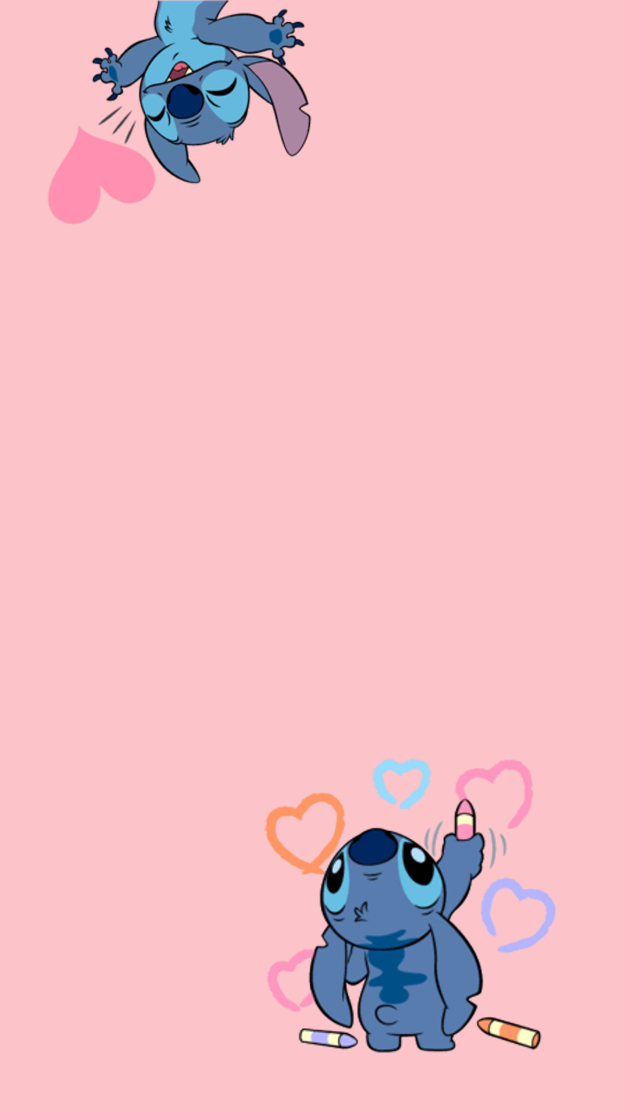핑크 리로와 스티치 아이폰 하트 — 핑크 감성 GIF 배경화면