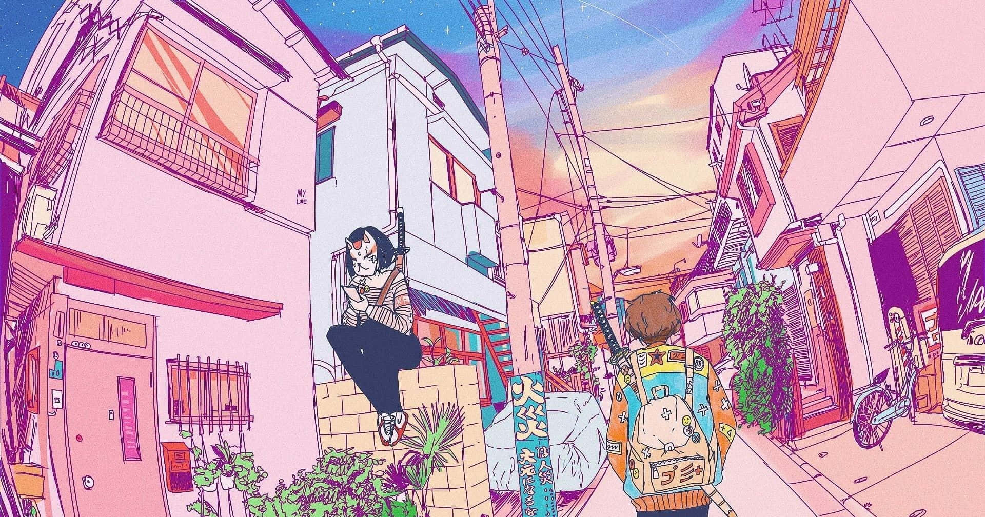 핑크 애니메이션 감성 이미지 배경화면