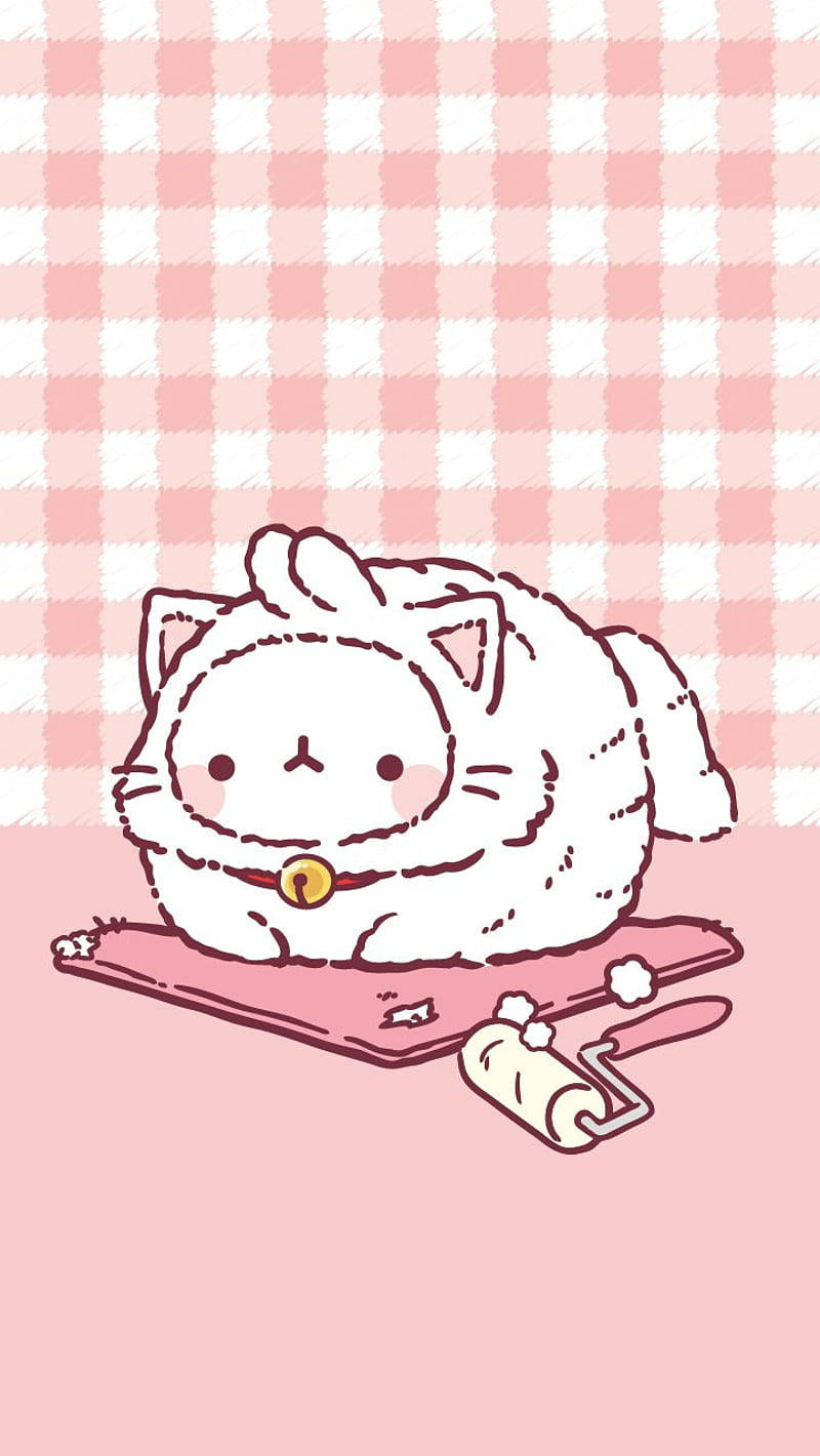 핑크 카와이 고양이 분장 몰랑 배경화면