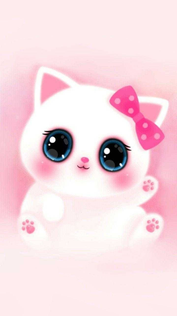핑크 카와이 사랑스러운 고양이 배경화면