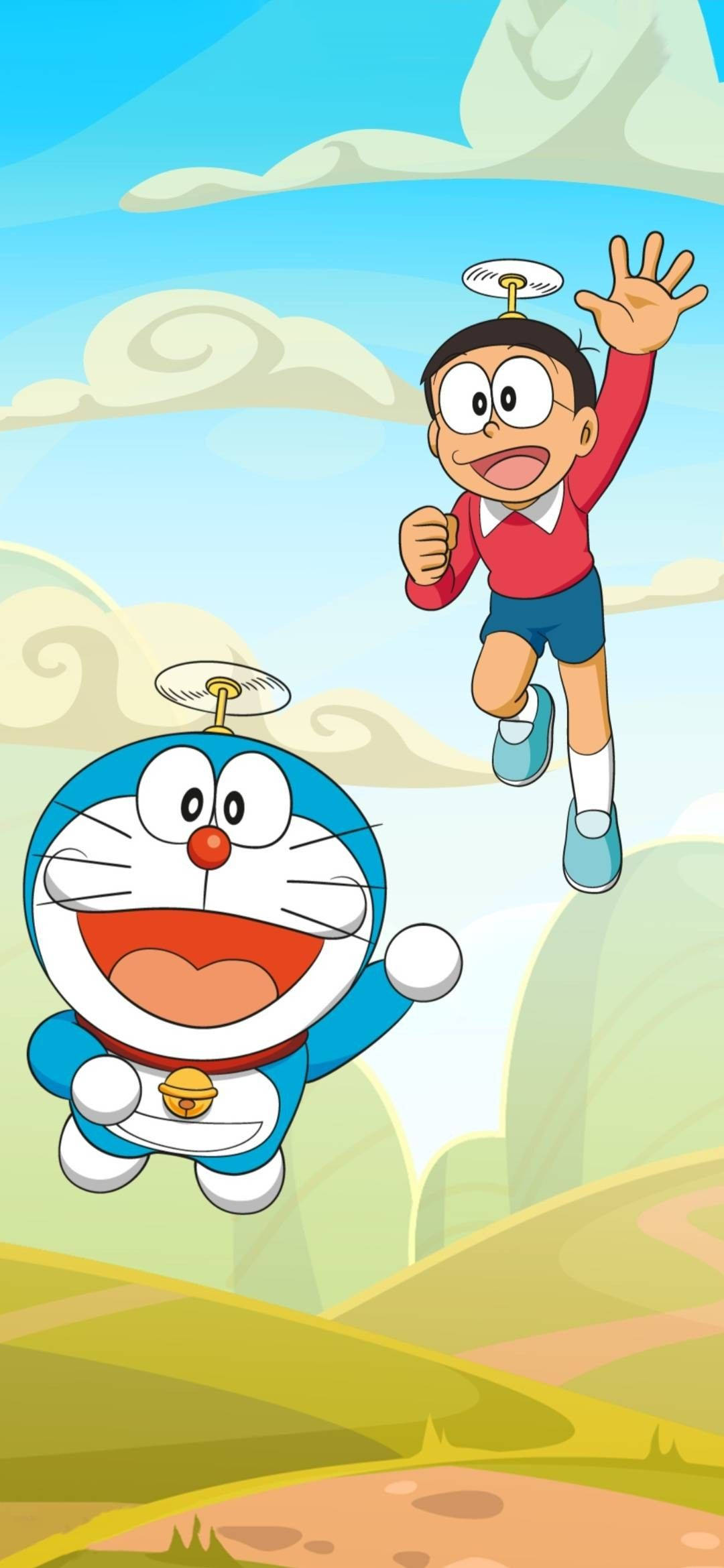 하늘을 나는 노비타와 도라에몽 아이폰 배경화면