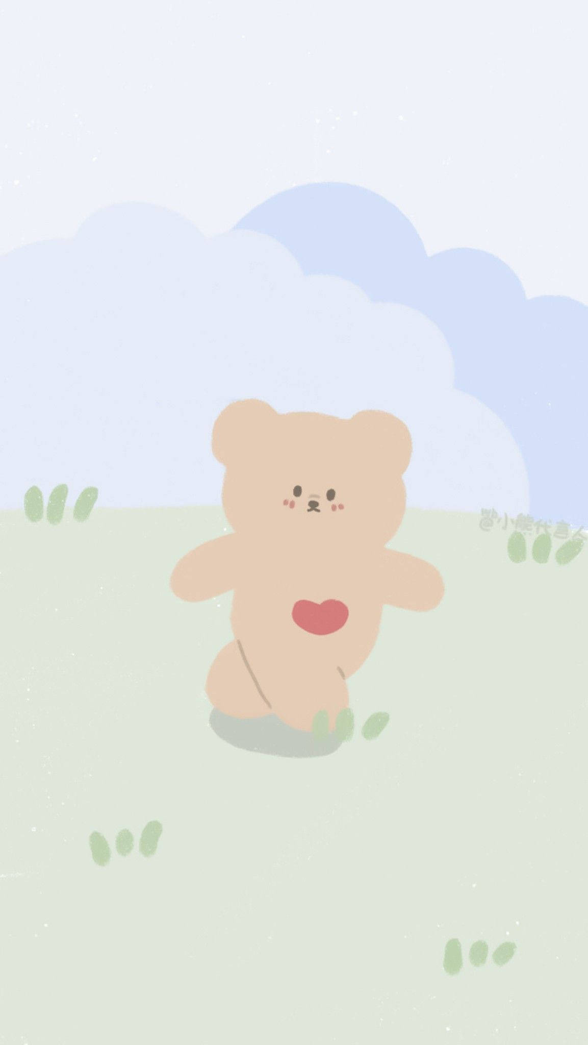 한국 곰이 있는 푸른 들판 배경화면