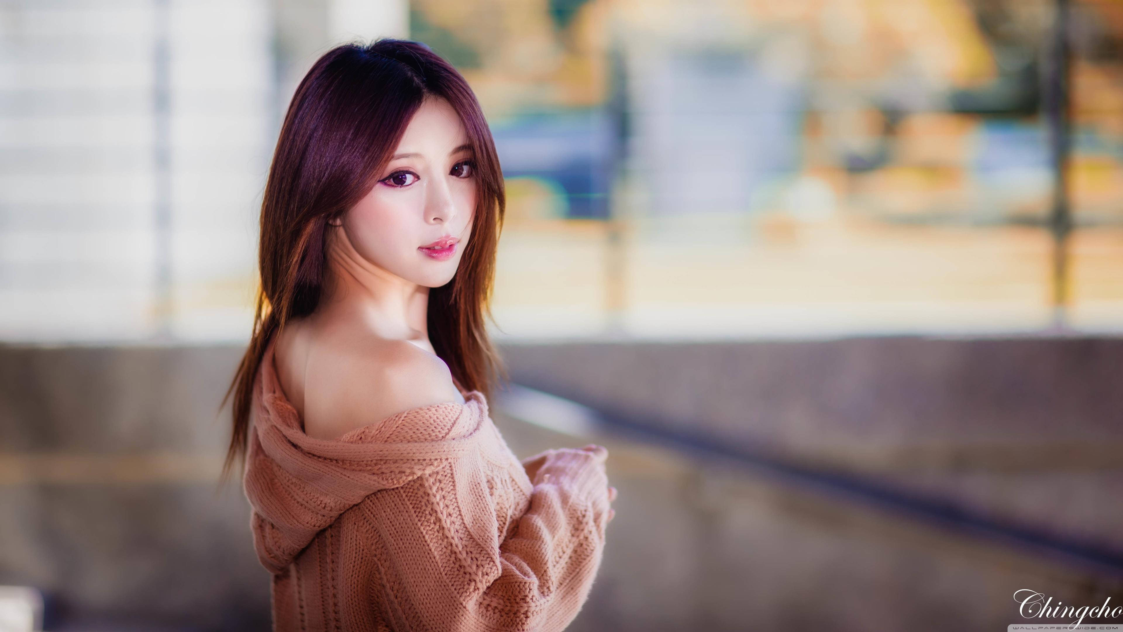 한국 여자 니트 스웨터 배경화면