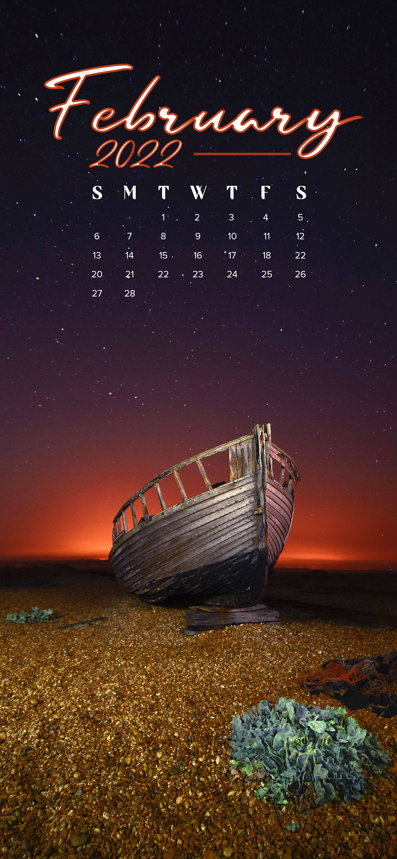 해변가 2022년 2월 달력 배경화면
