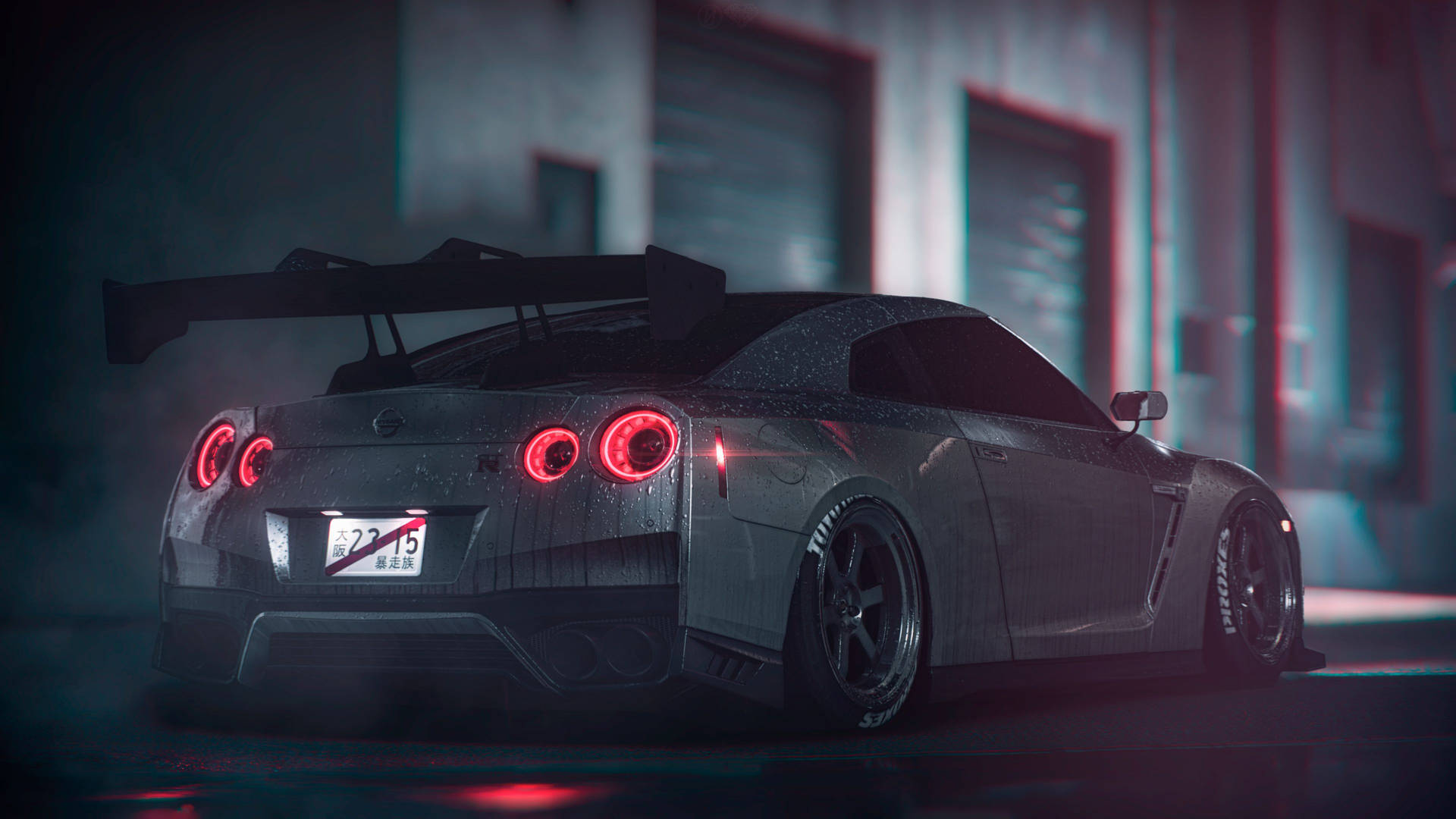 회색 닛산 GT R 4K 후미등 — 자동차 4K GIF 배경화면
