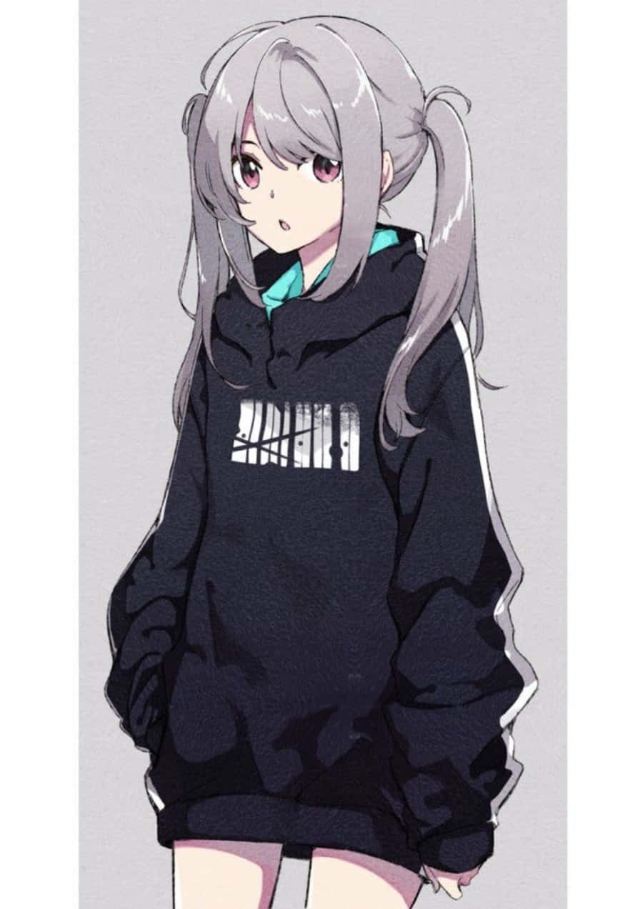 회색 머리에 검은 후드를 입은 소녀 배경화면