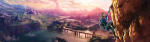 3840x1080 4K 암벽 등반하는 사람 — 젤다의 전설 야생의 숨결 배경화면