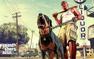 4K GTA 5 프랭클린이 촙을 안고 있는 모습