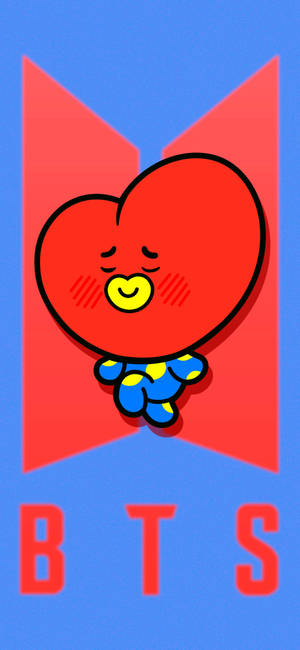 BTS 로고 위의 BT21 타타 배경화면 — 아이폰 14 플러스 배경화면