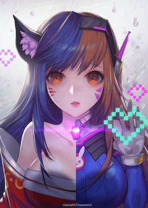 팬 아트 D.Va 픽셀 하트 배경화면 — 원플러스 패드 4 배경화면