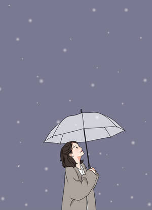 감성적인 우산을 든 소녀 배경화면