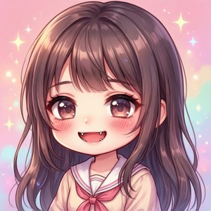 작은 송곳니를 가진 카와이 애니 소녀, 귀엽고 파스텔톤 — 모토로라 레이저 2026 배경화면