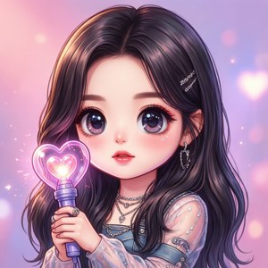 야광봉을 든 케이팝 아이돌의 귀여운 치비 일러스트. — Kpop GIF 배경화면