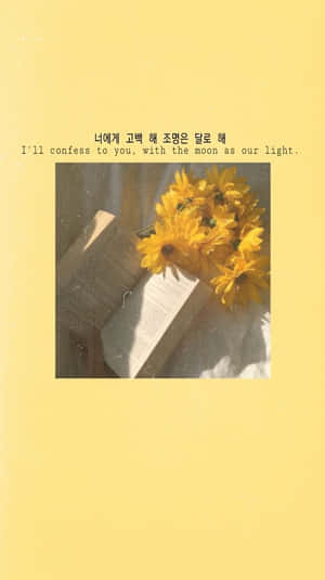 귀여운 파스텔 노란 해바라기와 책 — 파스텔 옐로우 배경화면