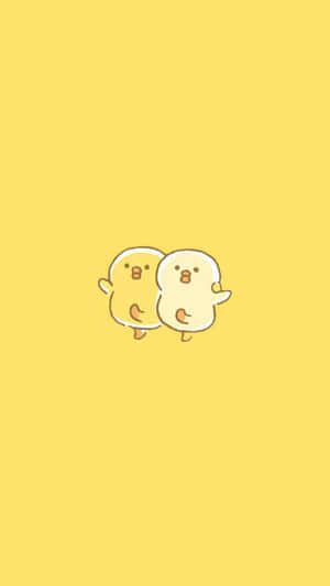 귀여운 파스텔 옐로우 댄싱 병아리 — 파스텔 옐로우 배경화면