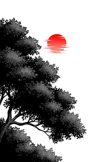 잉크, 나무, 태양, 미니멀 — 1440x2560 배경화면
