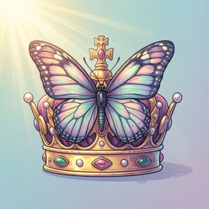 파스텔 색상의 나비가 얹힌 여왕 왕관. — 모토로라 레이저 2025 배경화면