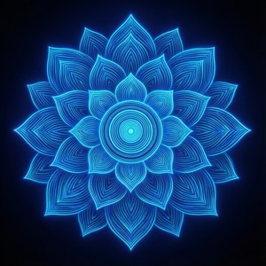 빛나는 네온 블루 연꽃 만다라 — 네온 블루 배경화면