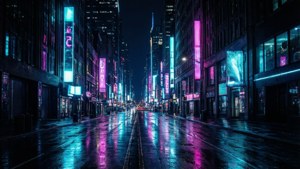 OLED 디스플레이를 위한 깊은 블랙과 생생한 네온 도시 풍경.