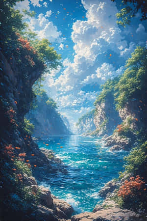 바다,자연,해변 배경화면,애니메이션 배경화면,생생한 리얼리즘,프리시저니스트 아트,애니메이션 스타일 — 자연 배경화면